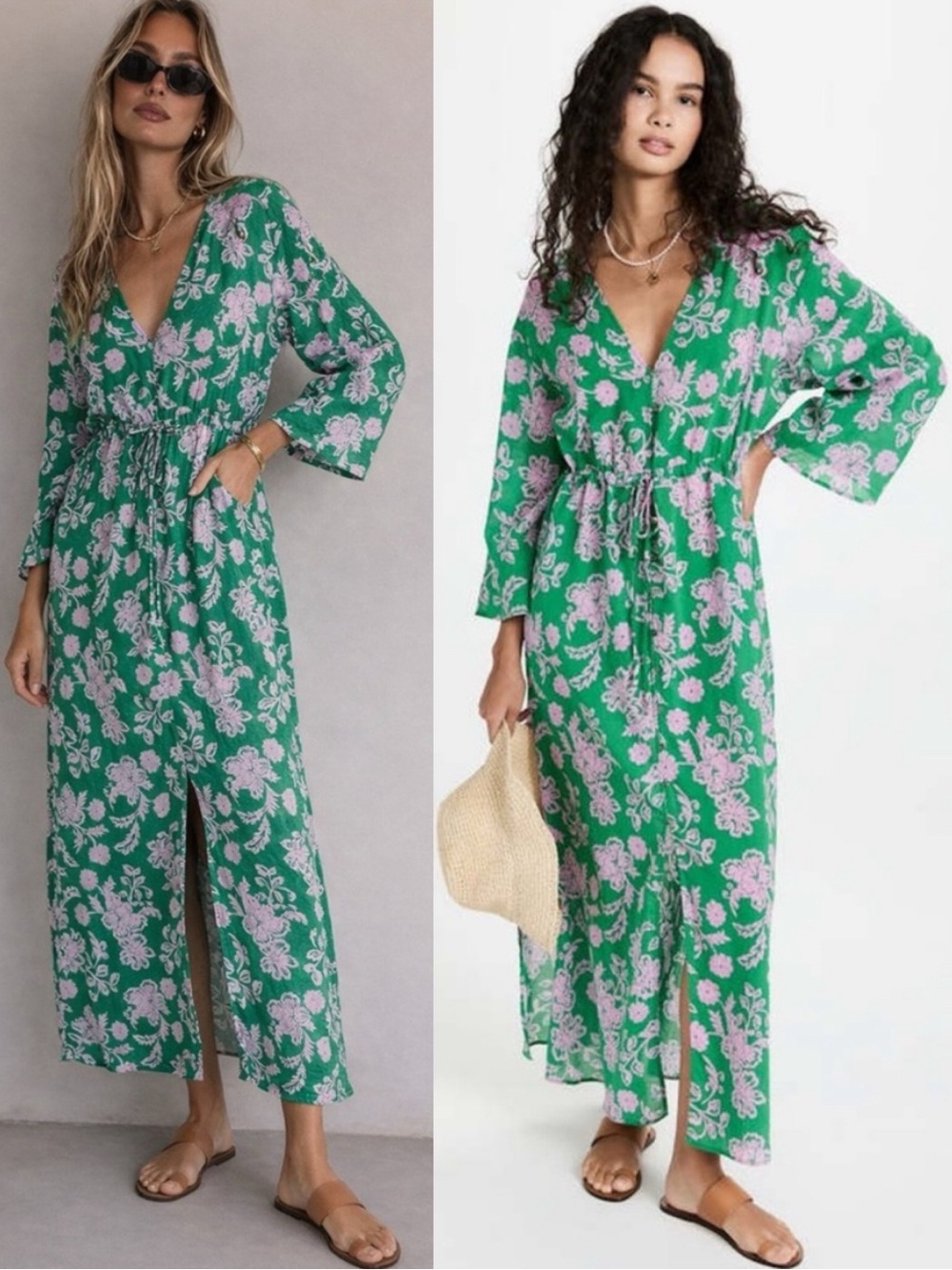 Xirena Mykah Dress Caprisyn Green Pink Floral Cotton Maxi Cover Up XS